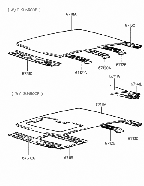 1995 Hyundai Accent Panel-Roof Diagram for 67111-22201