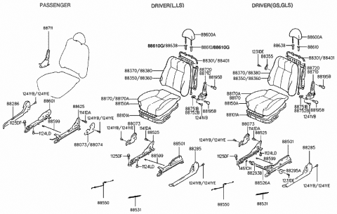 1994 Hyundai Accent Front Left-Hand Seat Back Covering Assembly Diagram for 88370-22110-MMN