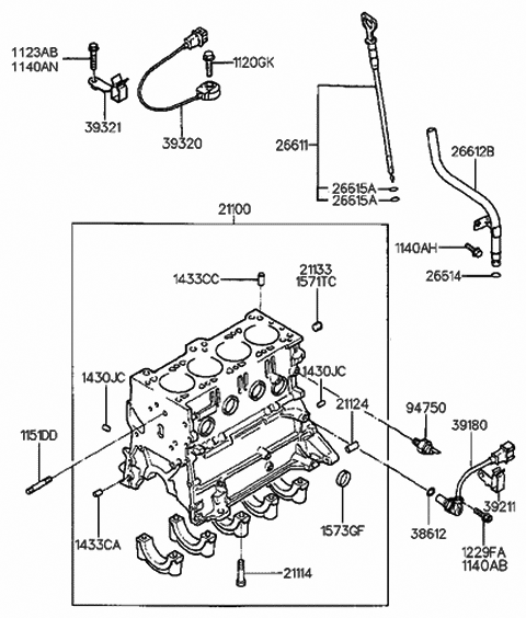 1994 Hyundai Accent Sensor-Crankshaft Position Diagram for 39180-22040