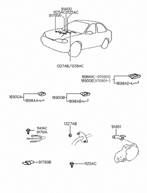 1998 Hyundai Accent Wiring Assembly-Engine Control Module Diagram for 91400-22202