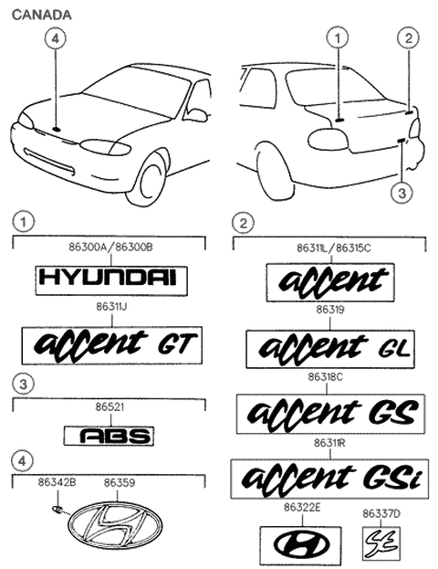 HYUNDAI Genuine 86319-22000-OG Accent GL Emblem HYUNDAI Genuine 86319-22000-OG Accent GL Emblem