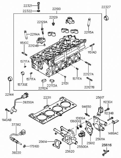 1994 Hyundai Accent Gasket-Thermostat Case Diagram for 25614-26002