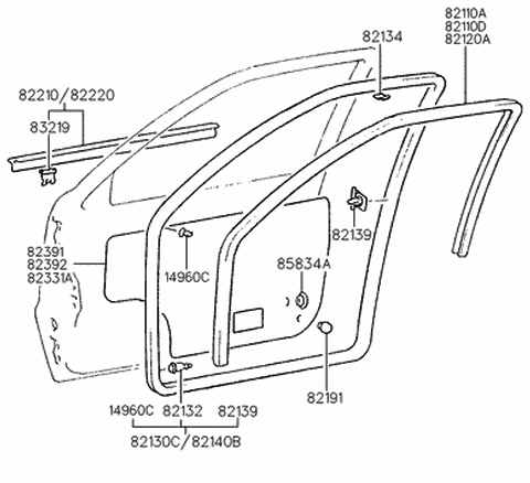 1999 Hyundai Accent Weatherstrip-Door Body Side Diagram for 82110-22000-FY
