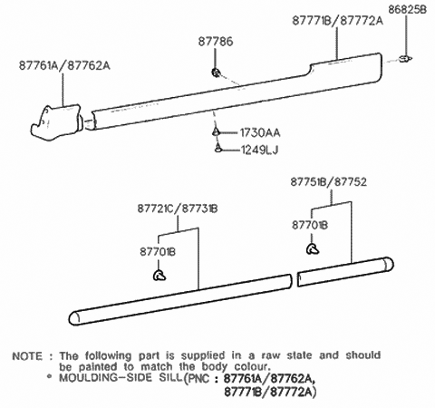 1996 Hyundai Accent Moulding-Side Sill Rear,RH Diagram for 87762-22500
