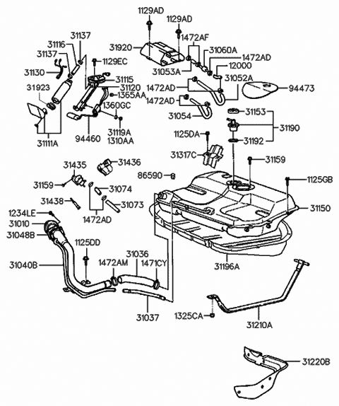 1994 Hyundai Accent Hose-Vapor Diagram for 31055-22850