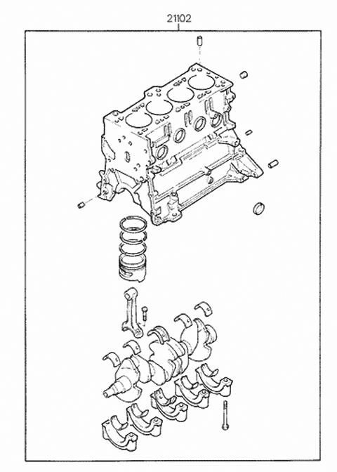 1997 Hyundai Accent Engine Assembly-Short Diagram for 21102-22R00
