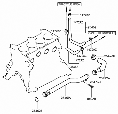 1997 Hyundai Accent Hose "B"Assembly-Water Diagram for 25469-22021