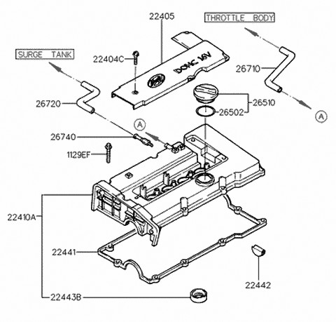 1994 Hyundai Accent Cover Assembly-Rocker Diagram for 22410-22030