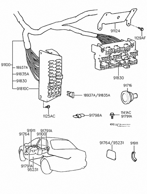 1995 Hyundai Accent Wiring Assembly-Main Diagram for 91101-22050