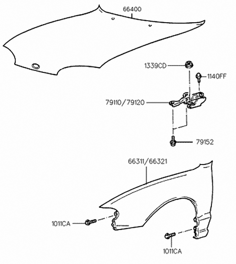 1998 Hyundai Accent Panel Assembly-Hood Diagram for 66400-22020