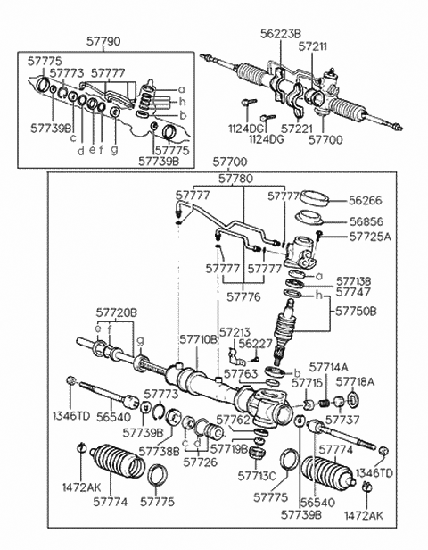 1994 Hyundai Accent Rack Assembly-Power Steering Gear Box Diagram for 57720-22000