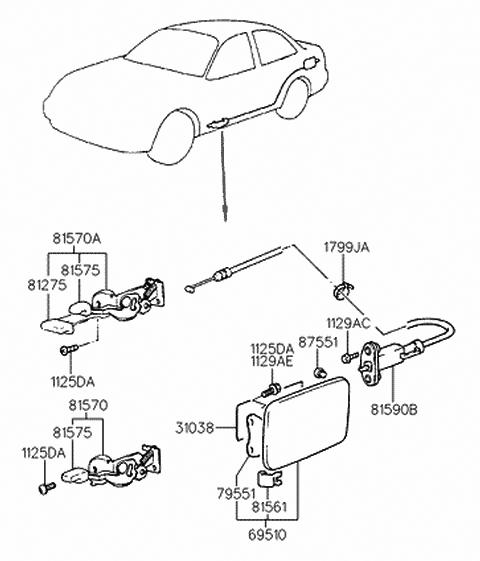 1995 Hyundai Accent Knob-Trunk Lid Release Diagram for 81275-22000
