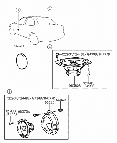 1994 Hyundai Accent Rear Speaker Diagram for 96360-22001