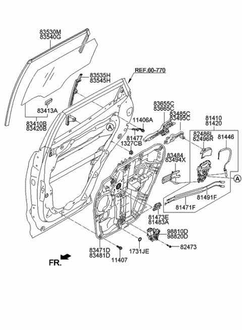 2015 Hyundai Santa Fe Rear Left-Hand Door Module Panel Assembly Diagram for 83471-B8000