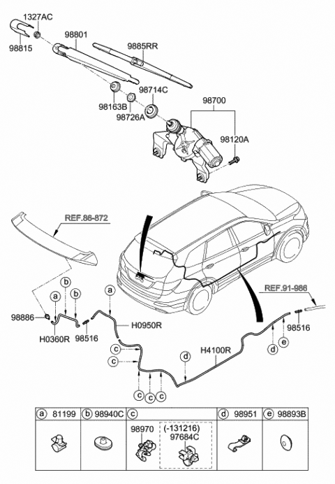 2013 Hyundai Santa Fe Rear Window Wiper Blade Assembly Diagram for 98850-2W000