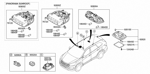 2015 Hyundai Santa Fe Rear Map Lamp Assembly, Right Diagram for 92820-2W000-OM