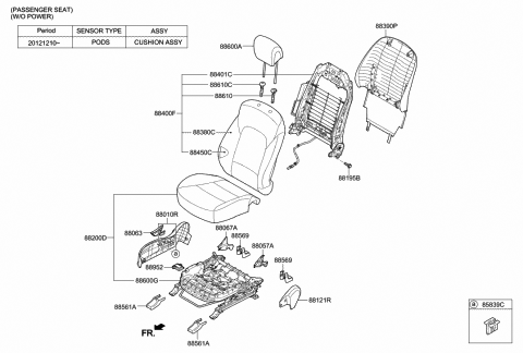 2014 Hyundai Santa Fe Front Passenger Side Seat Back Covering Diagram for 88460-B8060-ZZG