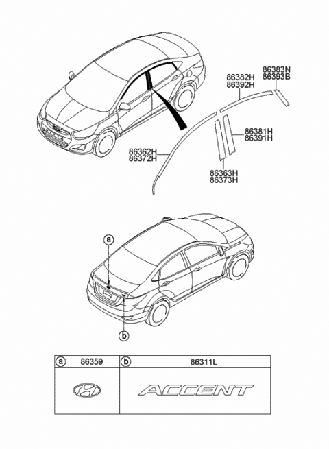 2014 Hyundai Accent Tape-Rear Door Frame Black Rear,RH Diagram for 86393-0U000
