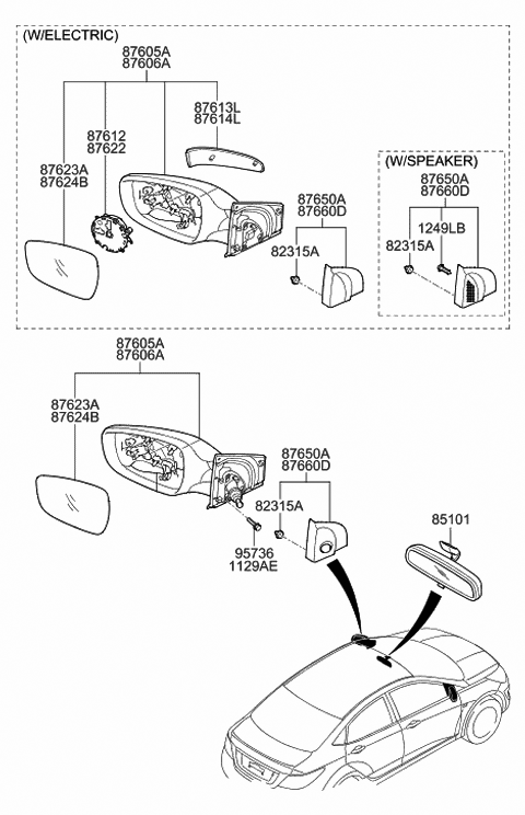 Right Exterior Genuine Hyundai 87605-22210-CA Rear View Mirror Assembly Right Exterior Genuine Hyundai 87605-22210-CA Rear View Mirror Assembly