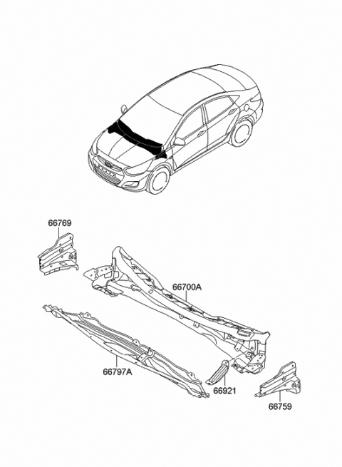 2014 Hyundai Accent Cover Assembly-Cowl Under Diagram for 66797-1R060
