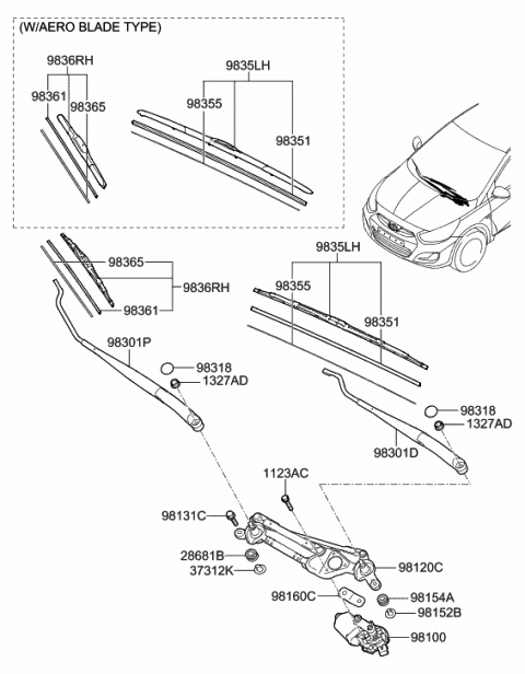 2014 Hyundai Accent Wiper Blade Rubber Assembly(Drive) Diagram for 98351-1R500