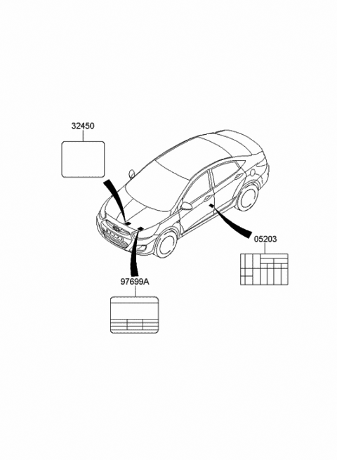 2014 Hyundai Accent Label-Tire Pressure Diagram for 05203-1R370