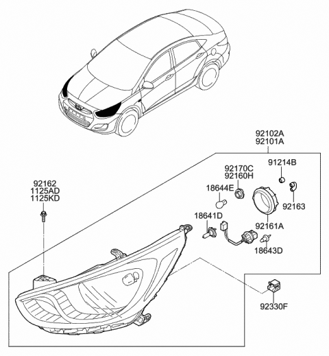 2012 Hyundai Accent Bulb Diagram for 18647-60556-L
