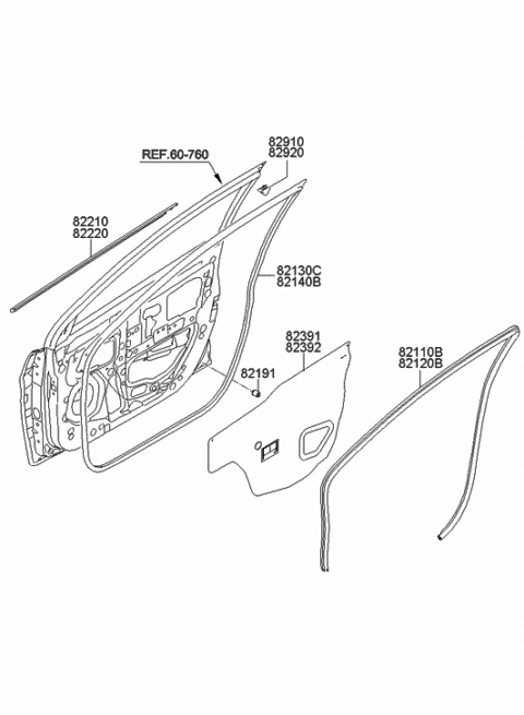 2012 Hyundai Accent Weatherstrip Assembly-Front Door Belt Outside RH Diagram for 82220-1R000