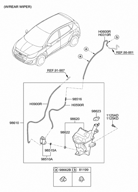 2014 Hyundai Accent Windshield Washer Pump Assembly Diagram for 98510-1W000