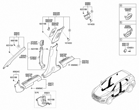2016 Hyundai Santa Fe Sport Trim Assembly-Front Pillar LH Diagram for 85810-4Z200-VYN