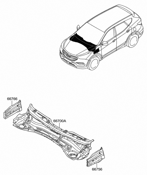 2016 Hyundai Santa Fe Sport Panel Assembly-Cowl Complete Diagram for 66700-4Z700