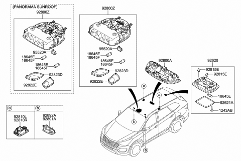 2017 Hyundai Santa Fe Sport Overhead Console Lamp Assembly Diagram for 92800-2W510-VYN