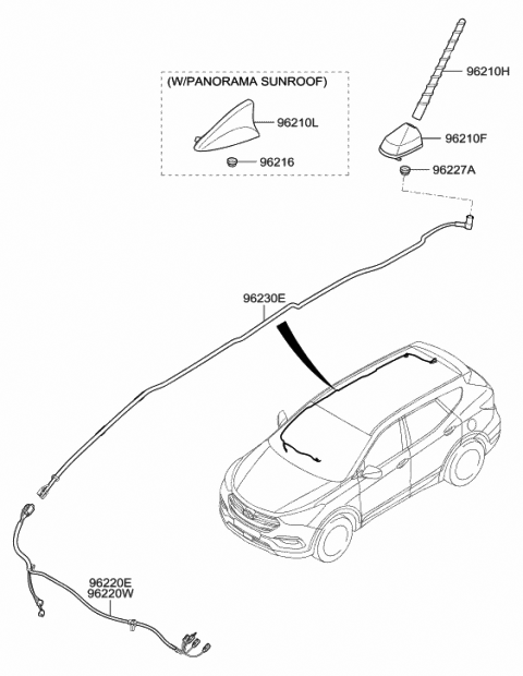2018 Hyundai Santa Fe Sport Combination Antenna Assembly Diagram for 96210-4Z290-W7U