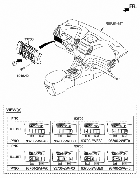 2016 Hyundai Santa Fe Sport Switch Assembly-Side Crash Pad Low Diagram for 93700-2WFB0-NBC