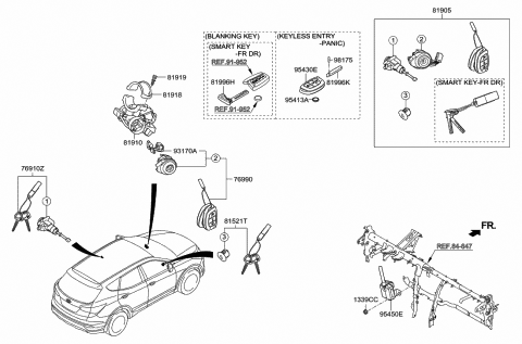 2016 Hyundai Santa Fe Sport Keyless Entry Transmitter Assembly Diagram for 95430-2W110