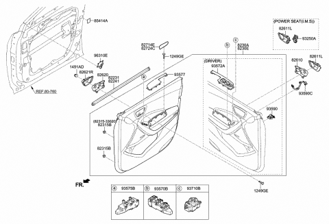 2017 Hyundai Santa Fe Sport Power Window Assist Switch Assembly Diagram for 93575-4Z301-UU5