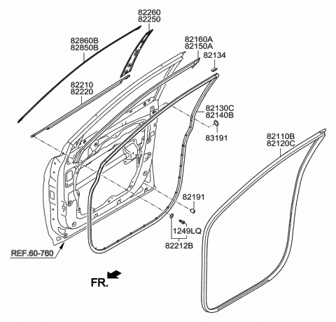 2017 Hyundai Santa Fe Sport Weatherstrip-Front Door Body Side LH Diagram for 82110-4Z000