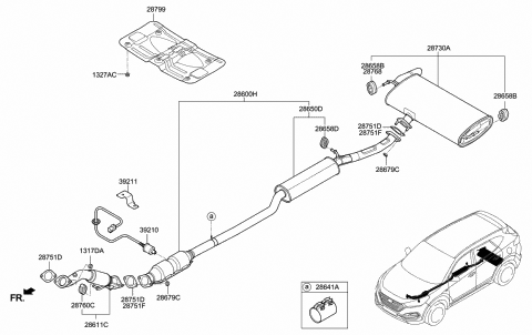 2015 Hyundai Tucson Front Muffler Assembly Diagram for 28610-D3140
