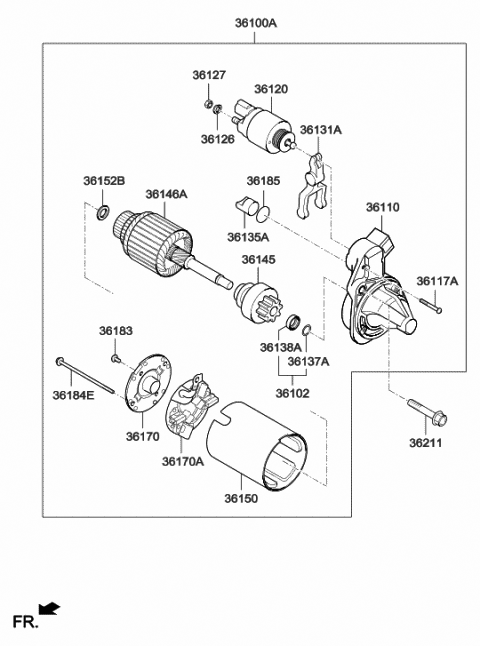 2018 Hyundai Tucson Starter Assembly Diagram for 36100-2E200