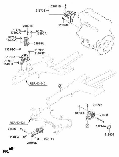 2016 Hyundai Tucson Transaxle Mounting Bracket Assembly Diagram for 21830-D3100