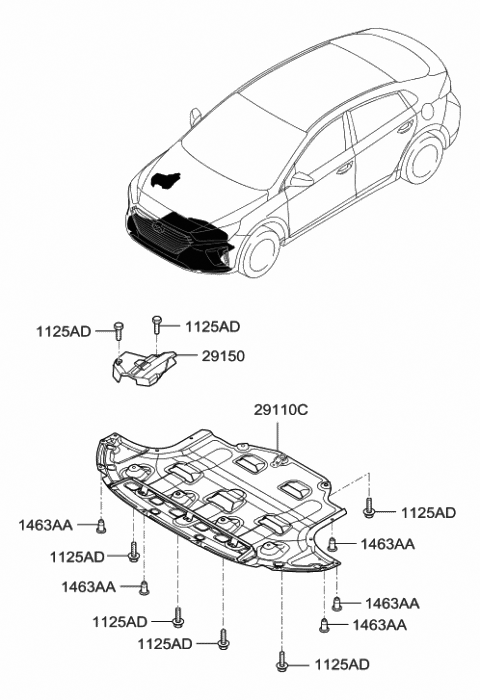 2017 Hyundai Ioniq Panel Assembly-Under Cover Diagram for 29110-G7000