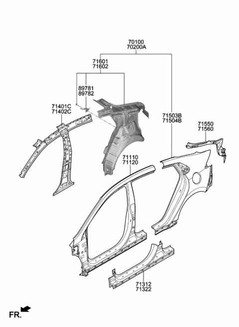 2017 Hyundai Ioniq Panel Assembly-Pillar Outer,LH Diagram for 71110-G2A00