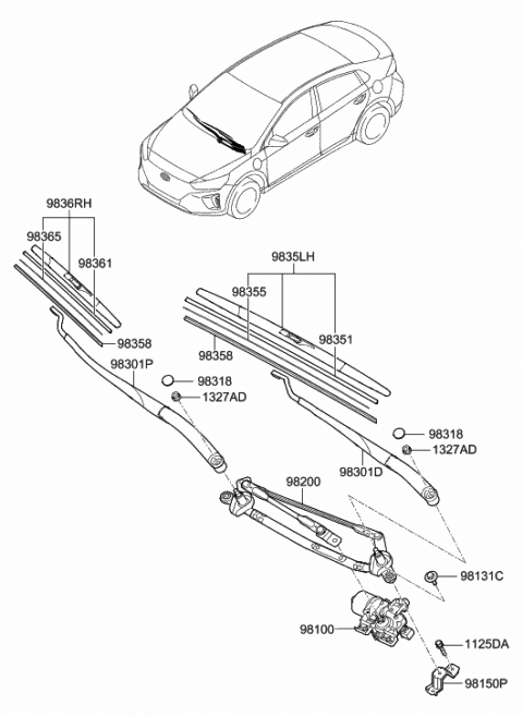 2017 Hyundai Ioniq Rail Spring-Wiper Blade,Driver Diagram for 98355-G8000