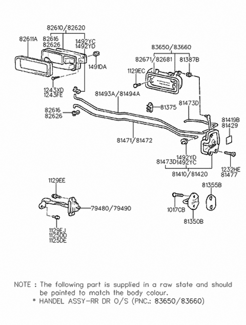 1994 Hyundai Elantra Rear Door Safety Lock Rod, Right Diagram for 81492-28000