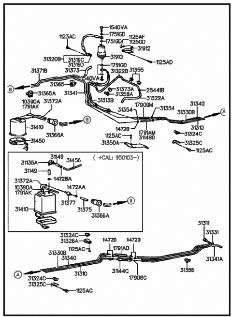 1994 Hyundai Elantra Hose Assembly-Fuel Pump To Main Tube Diagram for 31144-33000