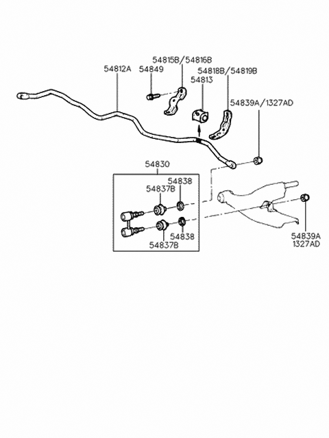 1994 Hyundai Elantra Bracket-Stabilizer Bar Upper,RH Diagram for 54818-28000