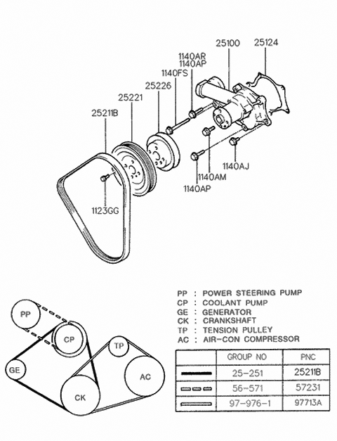 1994 Hyundai Elantra Pump Assembly-Coolant Diagram for 25100-33011