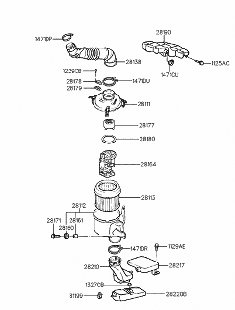 1991 Hyundai Elantra Resonator Assembly Diagram for 28190-33410