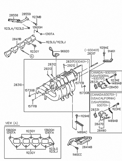 1993 Hyundai Elantra Valve & Sensor Assembly-EGR Diagram for 28480-33080