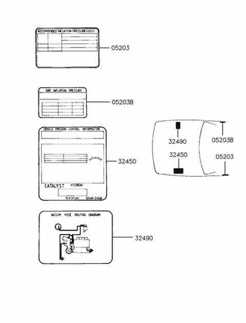 1991 Hyundai Elantra Label-Tire Pressure Diagram for 05203-28022